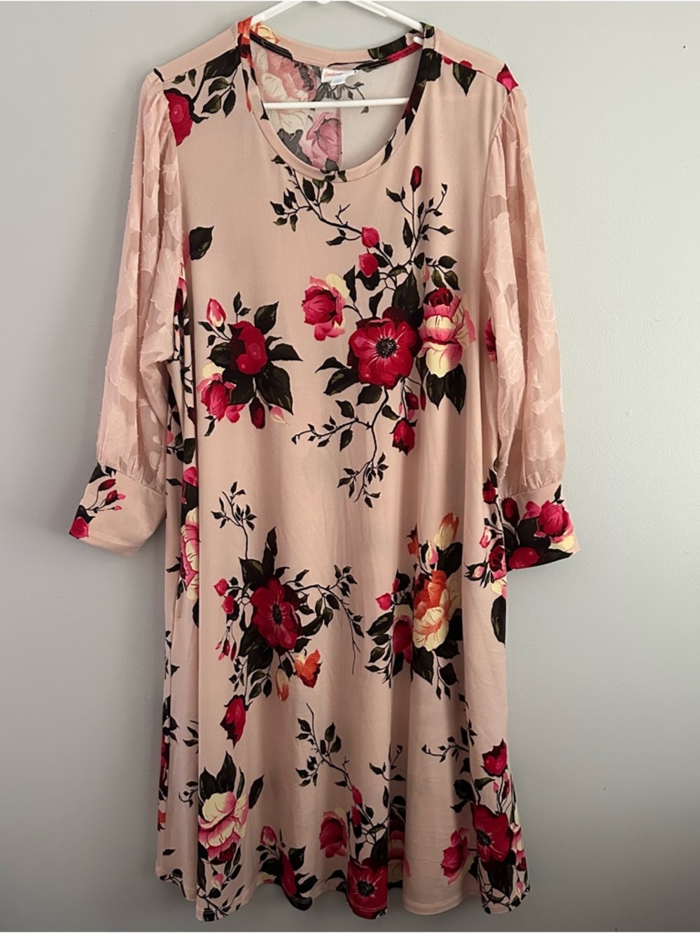 2xl blush pink floral midi dress long sleeve Lularoe 2x